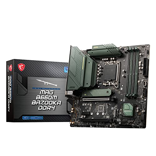 MSI MAG B660M BAZOOKA DDR4 Mainboard Micro-ATX - unterstützt Intel Core Prozessoren 12. Generation, LGA 1700 - DDR4 Memory Boost 4800+MHz/OC, PCIe 4.0 x16 Slot, 2 x M.2 Gen4 Slots, 2.5G LAN von MSI