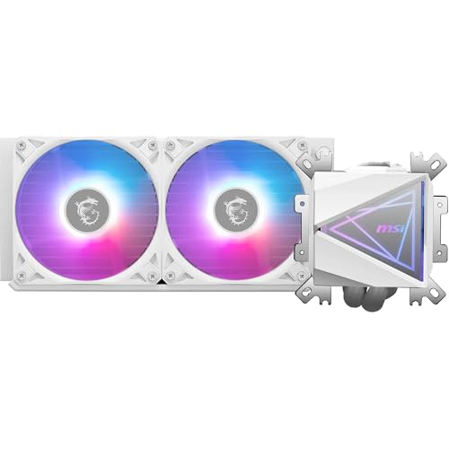 MSI MAG CORELIQUID I240 WHITE AIO CPU Wasserkühlung - Vergrößerte Kupferkühlplatte, ARGB & LDB Lüfter, Zweikammer-Wasserblock, Split-Flow Radiator, unterstützt Intel & AMD Sockel von MSI