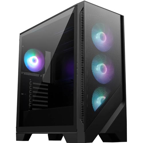 MSI MAG Forge 320R Airflow Mid-Tower PC-Gehäuse - ATX-Kapazität, RTX 40 GPU-Unterstützung, ARGB-Lüfter, magnetische Staubfilter, gehärtetes Glas, 1-6 ARGB-Steuerkarte, USB 3.2 Generation 1 Typ-A von MSI