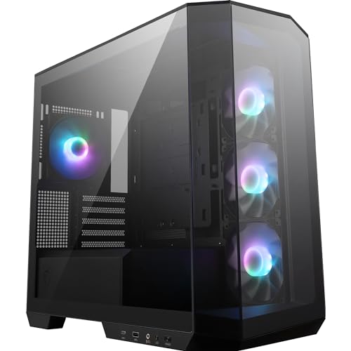 MSI MAG PANO M100R PZ mATX PC-Gehäuse - 3 x 120 mm Reverse-Blade ARGB-Lüfter und 1 x 120 mm ARGB-Lüfter mit Hub, GPU-Ständer, Staubfilter, 33 mm Kabelführungsraum, USB Typ-C (20Gbps) von MSI