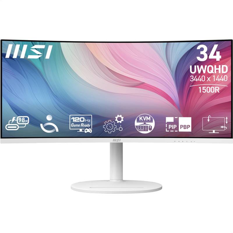 MSI MD342CQPWDE Office Monitor - Curved Panel, 120Hz Power Delivery 98Watt, Höhenverstellbar von MSI