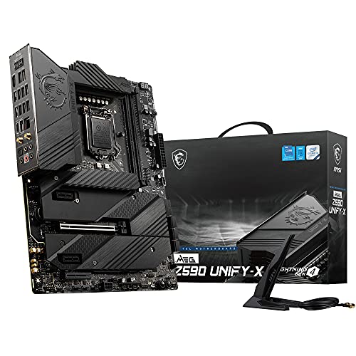 MSI MEG Z590 UNIFY-X Gaming Mainboard ATX, unterstützt Intel Core Prozessoren der 11. Generation, LGA 1200, 16+2+1 Phase 90A SPS, DDR4 Boost (5600MHz/OC), 1 x PCIe 4.0 x16, 4 x M.2 Gen4/3 x4, Wi-Fi 6E von MSI