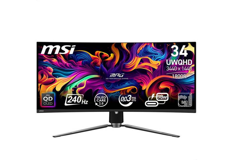 MSI MPG 341CQPX QD-OLED Curved-Gaming-OLED-Monitor (86,8 cm/34 ", 3440 x 1440 px, UWQHD, 0,03 ms Reaktionszeit, 240 Hz, OLED, 3 Jahre Herstellergarantie, höhenverstellbar, USB-C) von MSI