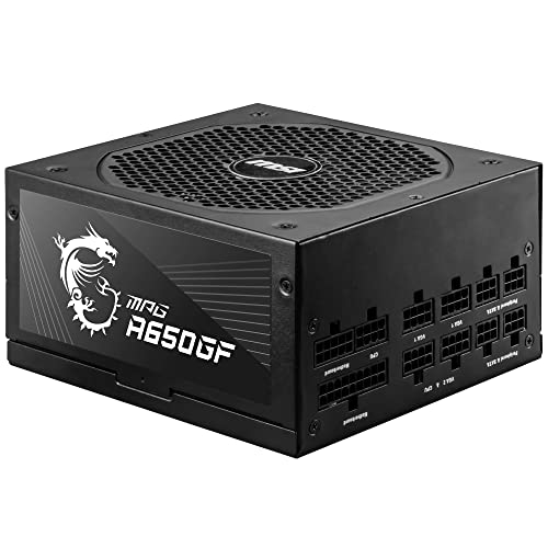 MSI MPG A650GF Netzteil, EU-Stecker, 650W, 80 Plus Gold zertifiziert, vollmodulares ATX-Netzteil, unterstützt 2 x 6+2 GPU, japanische 105°C-Kondensatoren, flache schwarze Kabel von MSI