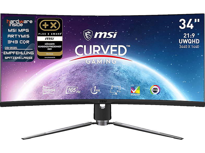 MSI MPG ARTYMIS 343CQRDE Curved 34 Zoll UWQHD Monitor (1 ms Reaktionszeit, 165 Hz) von MSI