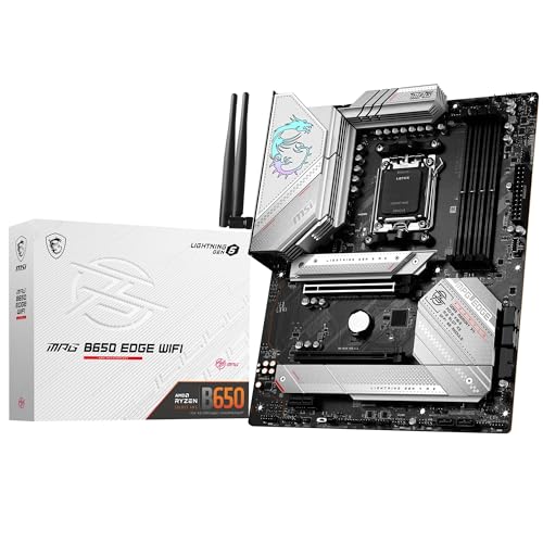 MSI MPG B650 Edge WiFi Mainboard, ATX - Unterstützt AMD Ryzen 7000 Serie Prozessoren, AM5-14 Duet Rail 80A VRM, DDR5 Memory Boost 6600+MHz/OC, 2 x PCIe 4.0 x16, 1x M.2 Gen5, 2 x M.2 Gen4, Wi-Fi 6E MSI MPG B650 Edge WiFi Mainboard, ATX - Unterstützt AMD Ryzen 7000 Serie Prozessoren, AM5-14 Duet Rail 80A VRM, DDR5 Memory Boost 6600+MHz/OC, 2 x PCIe 4.0 x16, 1x M.2 Gen5, 2 x M.2 Gen4, Wi-Fi 6E von MSI