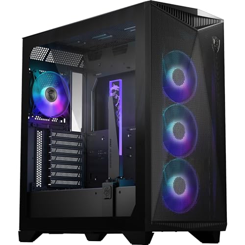 MSI MPG GUNGNIR 300R Airflow Mid-Tower PC-Gehäuse - E-ATX Unterstützung, Grafikkartenständer, schaltbare Halterung, ARGB-PWM-Lüfter, Staubfilter, Kabelführung, USB 3.2 Gen 2x2 Typ-C von MSI