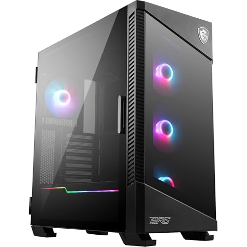 MSI MPG VELOX 100R Mid-Tower PC-Gehäuse, geeignet für E-ATX Mainboards, Front aus gehärtetem Glas, 4x 120mm ARGB-Lüfter, Mystic Light, unterstützt 2x 360mm-Kühler & seitliche Lufteinlässe von MSI