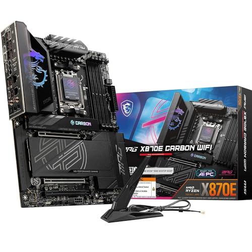 MSI MPG X870E Carbon WiFi Mainboard, ATX - Unterstützt AMD Ryzen 9000/8000/7000 Prozessoren, AM5-110A SPS VRM, DDR5 Memory Boost 8400+MT/s (OC), PCIe 5.0 x16 & 4.0 x16, M.2 Gen5, Wi-Fi 7, 5G LAN von MSI