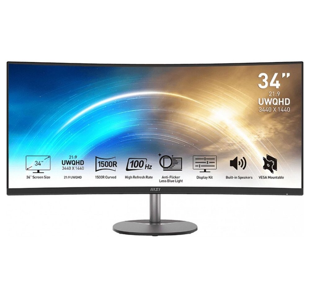 MSI MSI PRO MP341CQDE 34" UWQHD-Monitor. Curved-LED-Monitor (3440 x 1440 Pixel px, 3440 x 1440 Pixel, 1 ms Reaktionszeit, VA-Panel, 1500R gebogenes Panel) von MSI