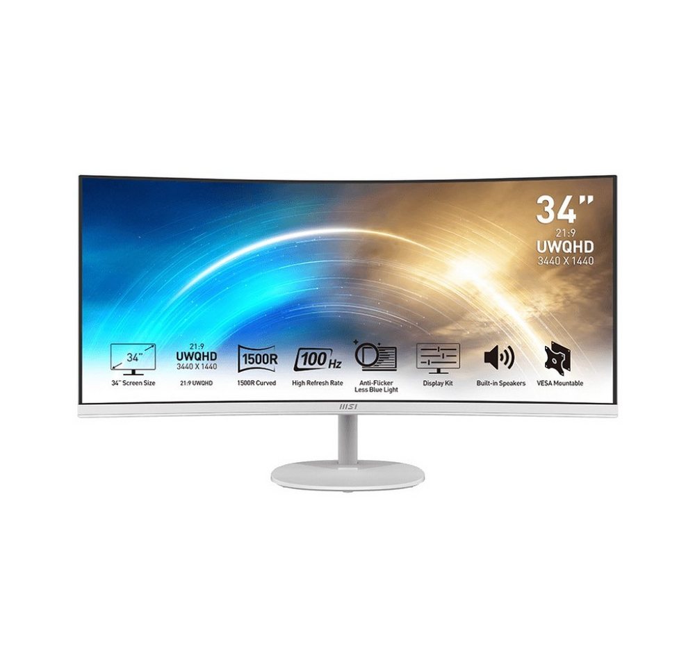 MSI MSI PRO MP341CQWDE 34" Curved TFT-Monitor für Profis. Curved-Gaming-LED-Monitor (3440 x 1440 px, 1.0 ms Reaktionszeit, Curved) von MSI