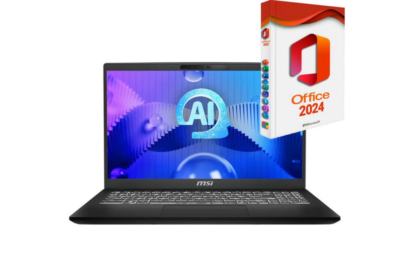 MSI Modern 15H AI, Intel Core Ultra 7-155U, Business-Notebook (39 cm/15.6 Zoll, Intel Intel Ultra i7 155U, Intel Arc, 512 GB SSD, Windows 11 Pro 64Bit + MS Office 2024, Beleuchtete Tastatur) von MSI