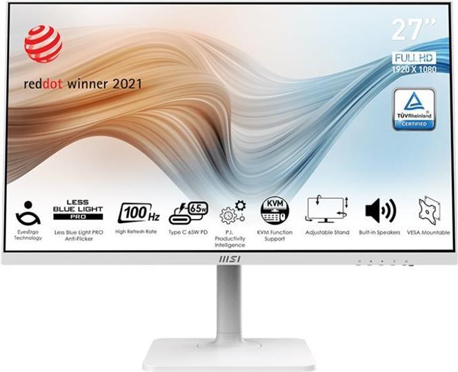 MSI Modern MD272XPWDE Monitor 69 cm (27 Zoll) - Full HD, IPS, 1ms, HDMI, DisplayPort, USB-C, USB-Hub, 100Hz, KVM-Switch [Energieklasse D] (9S6-3PB19H-202) - Sonderposten von MSI