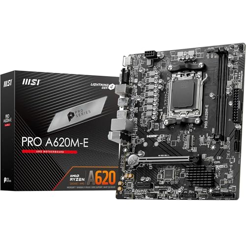 MSI PRO A620M-E Mainboard Micro-ATX - Unterstützt AMD Ryzen 7000 Series Prozessoren, AM5 - DDR5 Memory Boost 6400+MHz/OC, 1 x PCIe 4.0 x16, 1 x M.2 Gen4 von MSI