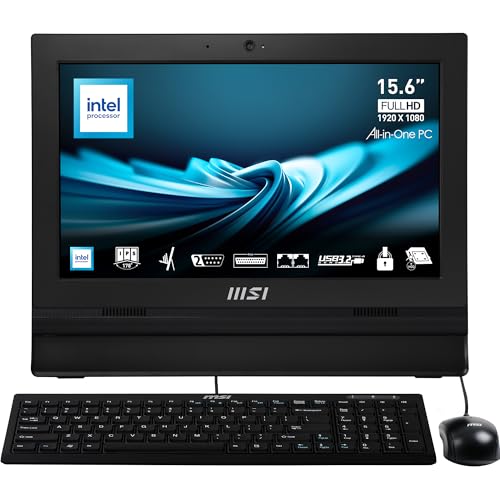 MSI PRO AP162T ADL-018XDE AIO Desktop-PC, 15,6“ FHD IPS, Intel N100 CPU, 4 GB DDR4 RAM, 128GB PCIe NVMe SSD, WiFi 6E, Webcam & Lautsprecher - Tastatur, Maus - Schwarz von MSI