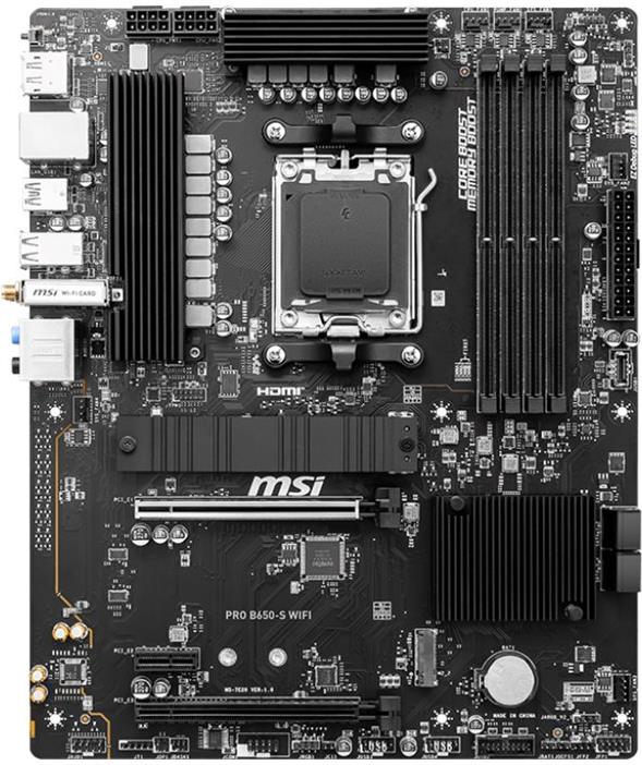 MSI PRO B650-S WIFI - Mainboard - ATX - AMD B650 - AM5 - 5x Dimm  - 2x PCI-E x16 - 1x PCI-E -  - HDMI - Display Port - Realtek 8125BG LAN - SATA/ATA - 3 Jahre mit Vorabaustausch-Service (7E26-003R) von MSI