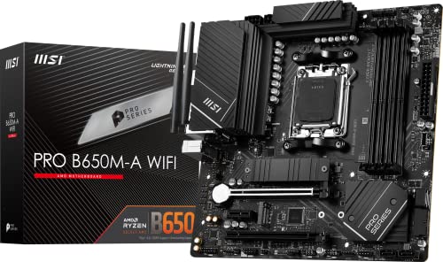 MSI PRO B650M-A WiFi ProSeries Motherboard (AMD AM5, mATX, DDR5, PCIe 4.0, M.2, SATA 6Gb/s, USB 3.2 Gen 2, HDMI/DP, Wi-Fi 6E, AMD Ryzen 7000 Series Desktop Prozessoren) von MSI