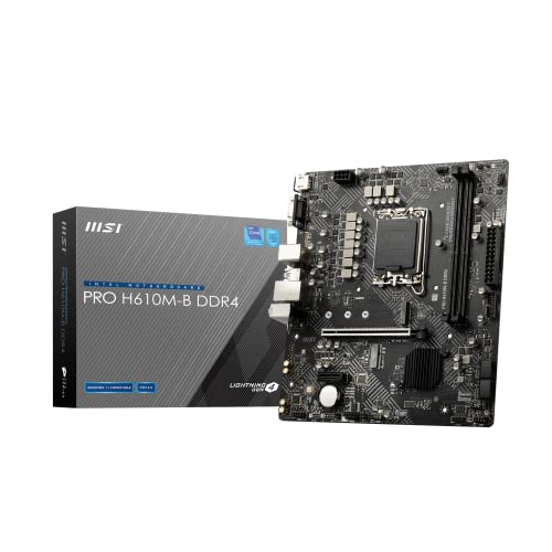 MSI PRO H610M-B DDR4 Mainboard, Micro-ATX - unterstützt Intel Core Prozessoren 12. Generation, LGA 1700, 2 x DIMMs (3200MHz), 1x PCIe 4.0 x16 Slot, 1 x M.2 Gen3, Intel 1G LAN, HDMI 2.1 & VGA von MSI