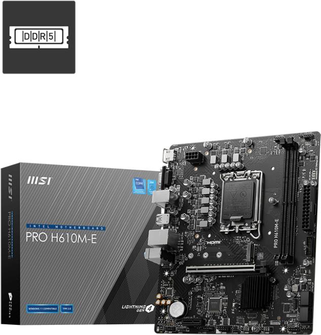 MSI PRO H610M-E - Intel - LGA 1700 - Intel® Celeron® - Intel® Core i3 - Intel® Core i5 - Intel® Core i7 - Intel® Core i9,... - LGA 1700 - DDR5-SDRAM - 96 GB (7D48-019R) von MSI