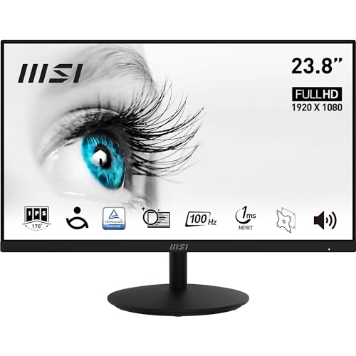 MSI PRO MP242ADE 23,8 Zoll Full HD Office Monitor - 1920 x 1080 IPS-Panel, 100Hz, augenschonender Bildschirm, VESA-Montage, integrierte Lautsprecher, Display-Kit, neigbar - HDMI 1.4b, DP 1.2a von MSI