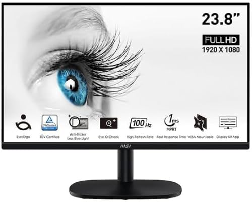 MSI PRO MP245VDE 23.8 Zoll Full HD Office Monitor - 1920 x 1080 VA Panel, 100Hz, augenschonender Bildschirm, VESA montierbar, Display Kit Unterstützung, neigbar - HDMI 1.4, D-Sub von MSI