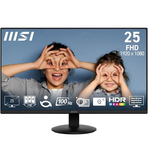 MSI PRO MP252L 24,5 Zoll FHD Office Monitor - 1920 x 1080 IPS Panel, 4-seitig rahmenlos, 100 Hz Bildwiederholrate, augenfreundlicher Bildschirm, neigungsverstellbar - HDMI 1.4b, DP (1.2a) von MSI