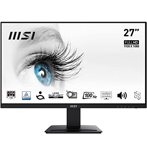 MSI PRO MP273ADE 27 Zoll Full HD Office Monitor - 1920x1080 IPS-Panel, 100Hz, augenschonender Bildschirm, VESA-Montage, Lautsprecher, Display-Kit, HDMI 1.4b, DP 1.2a, D-Sub (VGA) schwarz von MSI