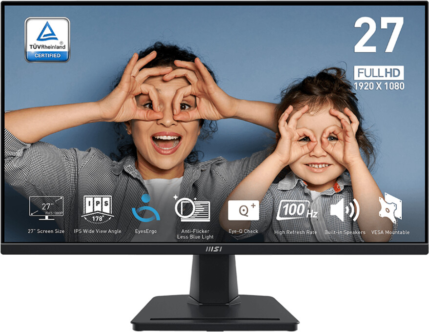 MSI PRO MP275PDE -  Full HD Monitor  27 Zoll  1.920 x 1.080 Pixel  100 Hz  IPS  16:9  Reaktionszeit 4 ms  1.000:1  Helligkeit 300 cd/m²  HDMI  mit Lautsprecher [Energieklasse E] (9S6-3PC39M-013) von MSI