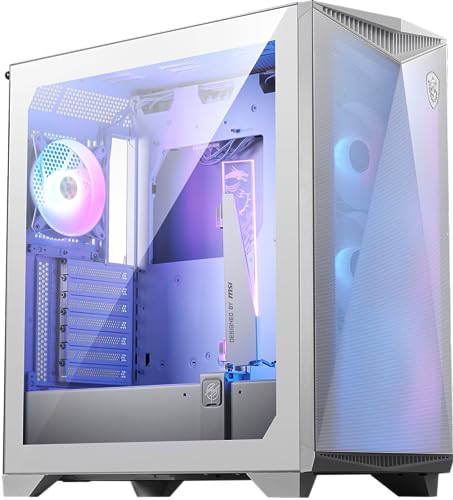 MSI Premium Mid-Tower PC-Gaming-Gehäuse – Seitenteil aus gehärtetem Glas – 4 x ARGB 120 mm Lüfter – Flüssigkeitskühlung unterstützt bis zu 360 mm Kühler x 1 – Kabelmanagementsystem – MPG Gungnir 300R von MSI