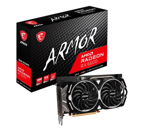 MSI Radeon RX 6600 ARMOR 8G Gaming Grafikkarte - AMD RX 6600, GPU 2044/2491 MHz, 8000MB DDR6 Speicher von MSI