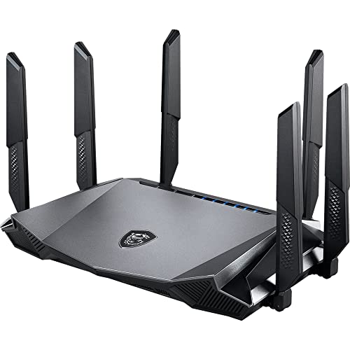 MSI Radix AX6600 WiFi 6 Tri-Band Gaming Router - Schnelles WLAN mit bis zu 6600 Mbit/s (5GHz, 2,4GHz Wireless), AI QoS Priority, MU-MIMO, Beamforming, WPA3, 2.5G WAN/LAN & 4X 1G LAN Anschlüsse von MSI