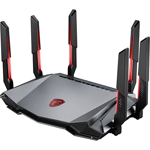 MSI Radix AXE6600 WiFi 6E Tri-Band Gaming Router - Schnelles WLAN bis 6600 Mbit/s (6GHz, 5GHz, 2,4GHz Wireless), AI QoS Priority, MU-MIMO, Beamforming, WPA3, 2.5G WAN/LAN & 4X 1G LAN Anschlüsse - RGB von MSI