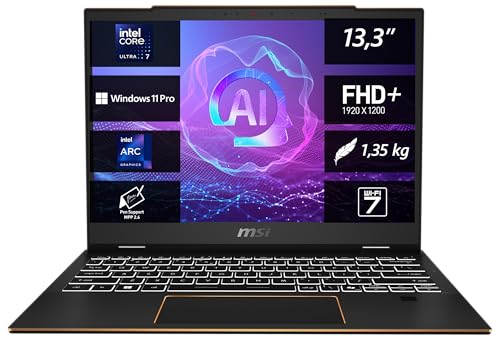 MSI Summit 13 AI+, Business Laptop, Copilot+ PC, 13,3" FHD+, Intel Core Ultra 7 Prozessor 258V, 32 GB LPDDR5X-8533 RAM, 1 TB, Intel Arc 140V GPU, Windows 11 Pro, QWERTZ Tastatur, Evo A2VMTG-007 von MSI