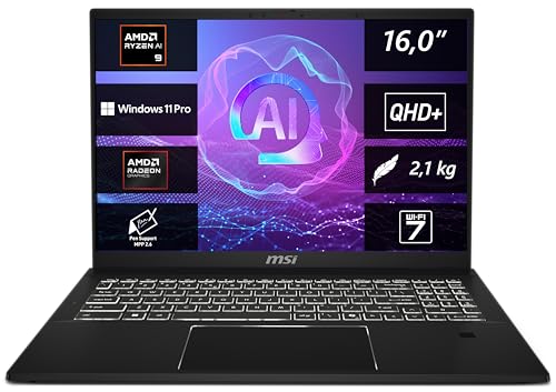 MSI Summit A16 AI+, Business Laptop, Copilot+ PC, 16,0" QHD+, AMD Ryzen AI 9 365 Prozessor, 32 GB LPDDR5X-7500 RAM, 1 TB, AMD Radeon 880M, Windows 11 Pro, QWERTZ Tastatur, A3HMTG-035 von MSI