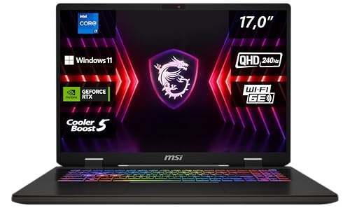 MSI Sword 17 HX, Gaming Laptop, 43,2 cm (17,0") QHD+, Intel Core i7 Prozessor 14700HX, 16 GB DDR5 RAM, 1 TB SSD, NVIDIA® GeForce RTX™ 4070, Windows 11 Home, QWERTZ Tastatur, Schwarz, B14VGKG-037 von MSI