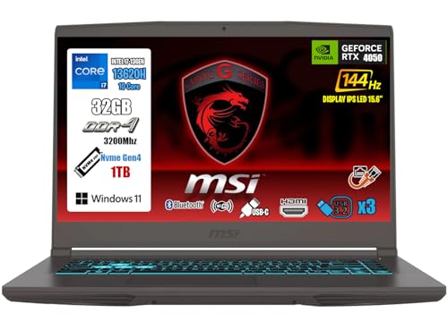 MSI Thin 15 PC Gaming, Notebook Gaming I7-13620H, 32 GB RAM, 1TB SSD, 15,6 Zoll FHD 144Hz IPS, GeForce RTX 4050 (6GB GDDR6), Win 11 Home, beleuchtete Tastatur, Laptop, Gaming Superior von MSI
