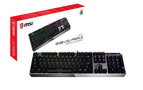 MSI VIGOR GK50 LOW PROFILE US LAYOUT Gaming Tastatur QWERTY (kabelgebunden, Kailh Low Profile Switch, schwarz, RGB pro Taste) von MSI