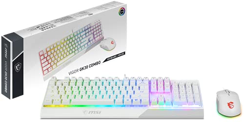 MSI Vigor GK30 Combo White DE GK30 Gaming Tastatur und GM11 Gaming Maus (kabelgebunden, Plunger Switch, QWERTZ Layout, weiß, RGB) von MSI