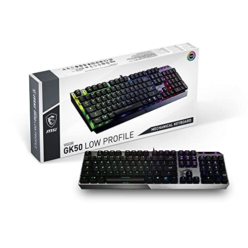 MSI Vigor GK50 Low Profile Mechanische Gaming-Tastatur (DE-Layout) QWERTZ - Kailh Choc White Low Profile Switches, ergonomische Keycaps, rutschfeste Game Base, RGB pro Taste, USB 2.0 - Full-Size von MSI