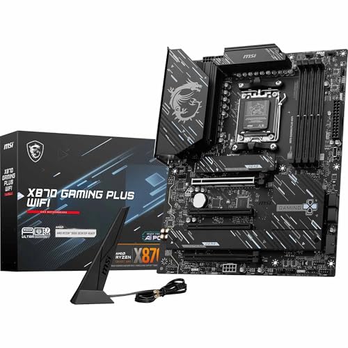 MSI X870 Gaming Plus WiFi Mainboard, ATX - Unterstützt AMD Ryzen 9000/8000/7000 Prozessoren, AM5-14+2+1 Duet Rail System, DDR5 8200+MT/s (OC), PCIe 5.0 x16 & 4.0 x16, M.2 Gen5, Wi-Fi 7, 5G LAN MSI X870 Gaming Plus WiFi Mainboard, ATX - Unterstützt AMD Ryzen 9000/8000/7000 Prozessoren, AM5-14+2+1 Duet Rail System, DDR5 8200+MT/s (OC), PCIe 5.0 x16 & 4.0 x16, M.2 Gen5, Wi-Fi 7, 5G LAN von MSI