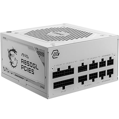 MSI MAG A850GL PCIE5 WHITE Netzteil, 850W, 80 Plus Gold, vollständig modular, ATX 3.0, PCIe 5.0 GPU Unterstützung, 120mm FDB Lüfter, Full-Bridge LLC, Flat Black Kabel von MSI