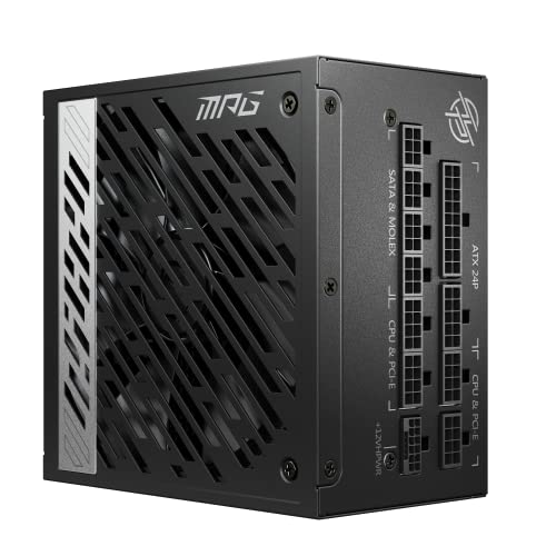 MSI MPG A1000G PCIE5 Netzteil EU Stecker, 1000W, 80 Plus Gold zertifiziert, vollmodulares ATX 3.0, unterstützt PCIe 5.0 GPU, japanische 105°C Kondensatoren, 0% RPM Modus, Flachkabel von MSI