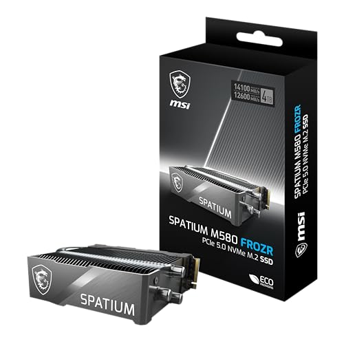 MSI SPATIUM M580 PCIe 5.0 NVMe M.2 4TB FROZR - PCIe 5.0 NVMe M.2, 14.100MB/s Lesen & 12.600MB/s Schreiben, 3D NAND, integrierte Datensicherheit - 3000 TBW von MSI