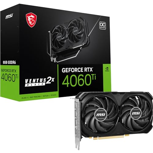 MSI GeForce RTX 4060 Ti Ventus 2X Black 8G OC Grafikkarte -NVIDIA RTX 4060 Ti, 8 GB GDDR6 Speicher, 18Gbps, PCIe 4.0, DLSS3 von MSI