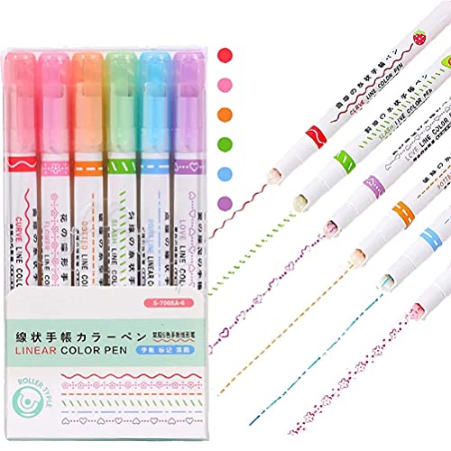 6 Stück Kurven Textmarker Farblich Fluoreszierender Markierungsstift - Spitzenstifte mit 6 verschiedenen KurvenformenTextmarker, bunte Marker Set, Linear Color Pens, Colourful Highlighter Pen Set von MSLing