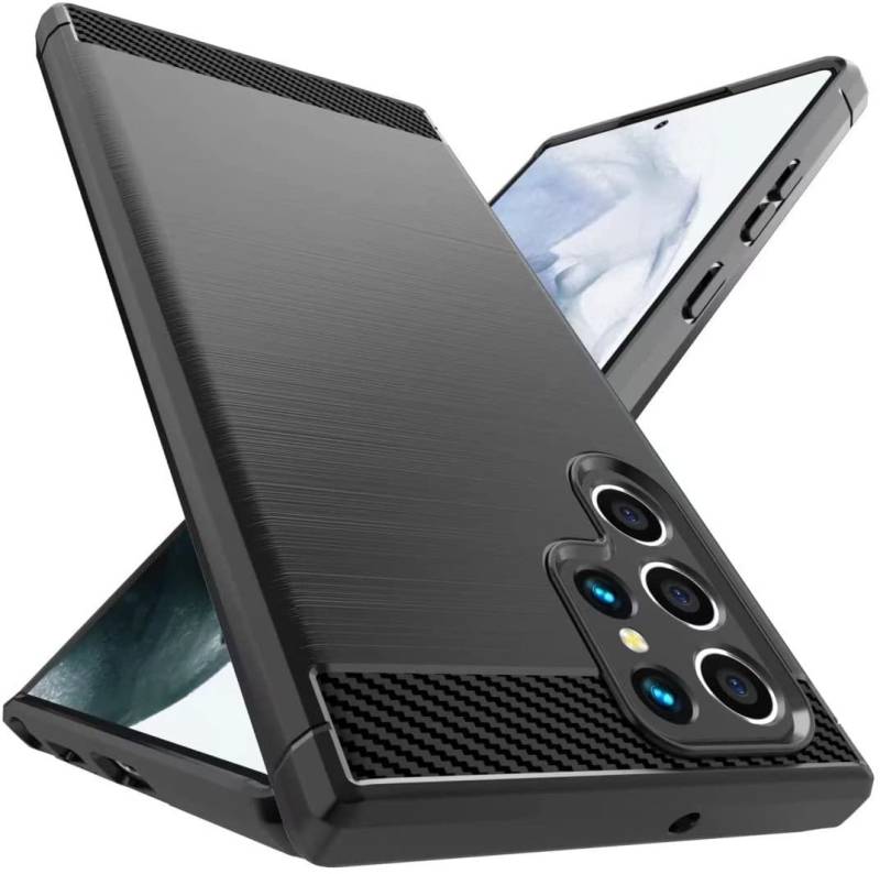 MSM Handyhülle Hülle für Samsung Galaxy S22 / Plus / Ultra 5G Schwarz Carbon Optik von MSM