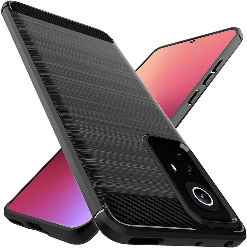 MSM Handyhülle Hülle für Xiaomi 12 / 12X 5G Silikon Schutz Schwarz Carbon Optik Handy Tasche Bumper von MSM