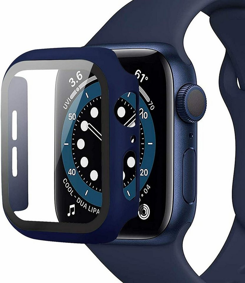 MSM Smartwatch-Hülle Hülle für Apple Watch Series 4 5 6 SE Schutzhülle Case 40mm 44mm Display Schutzglas 9H von MSM