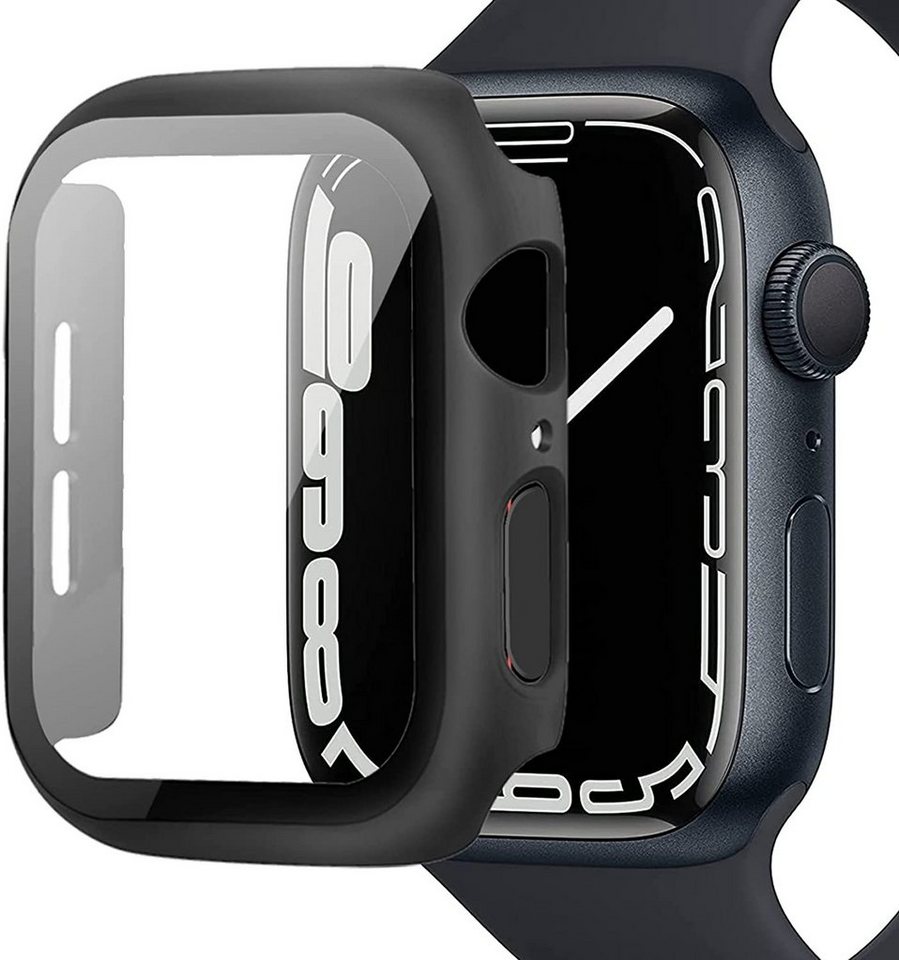 MSM Smartwatch-Hülle Hülle für Apple Watch Series 7 Schutzhülle Case 41mm 45mm Display Schutzglas 9H von MSM