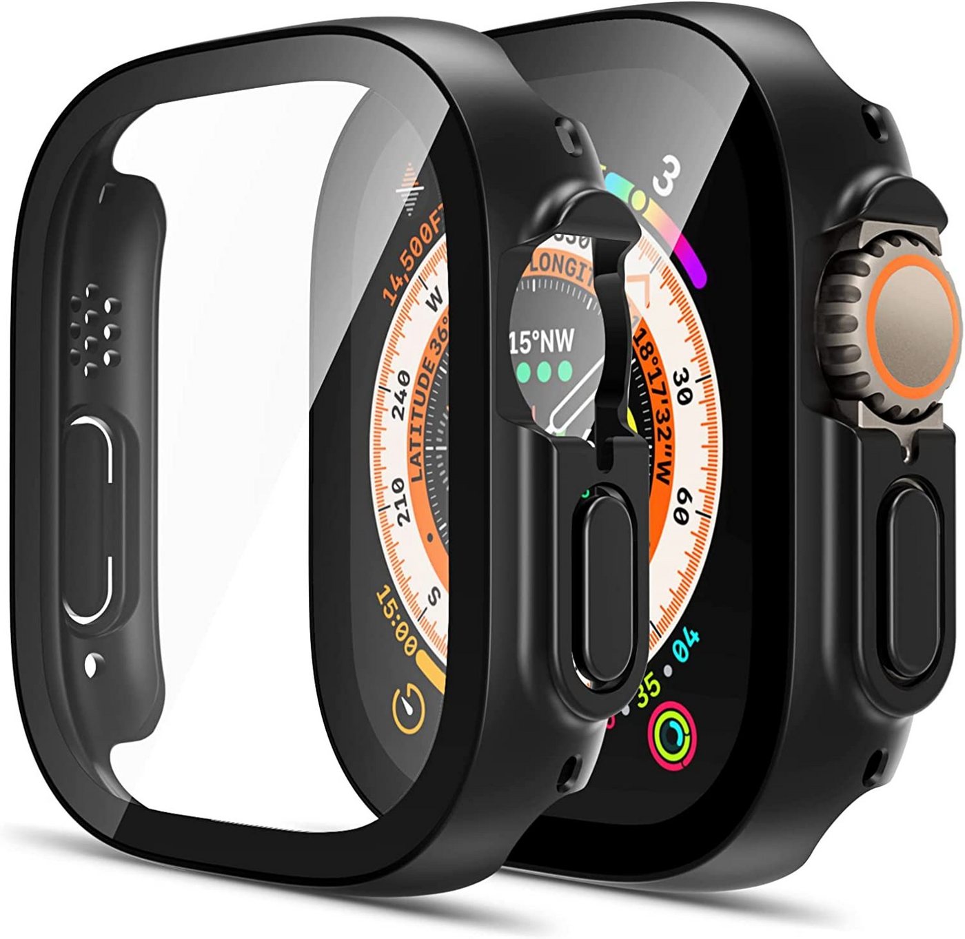 MSM Smartwatch-Hülle Hülle für Apple Watch Ultra 49mm Schutzglas Case Panzerfolie 9H von MSM